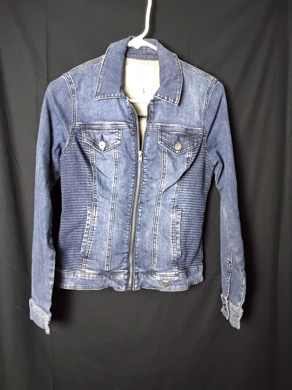 Guess Women's Dark Blue Zip-Front Denim Jacket